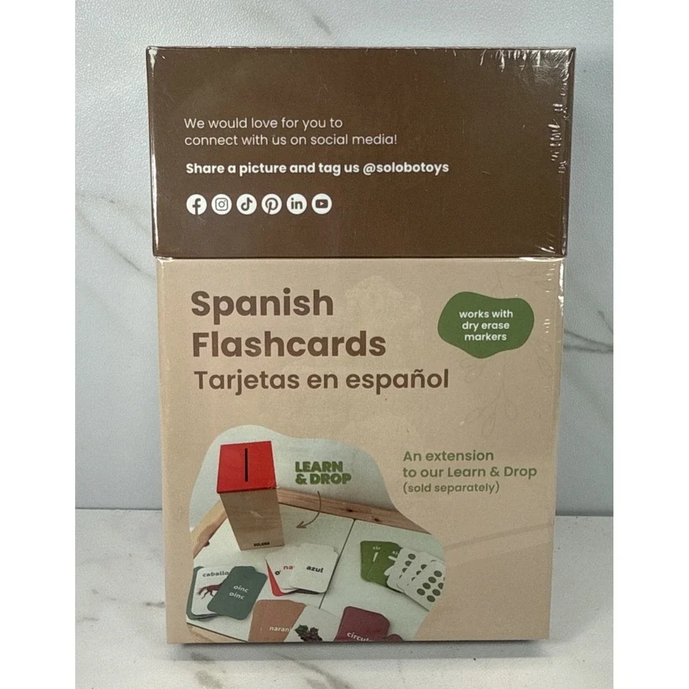 Spanish Flash Cards✨12+ Months✨SOLOBO TOYS✨Works w/ Dry Erase Markers✨50 Cards